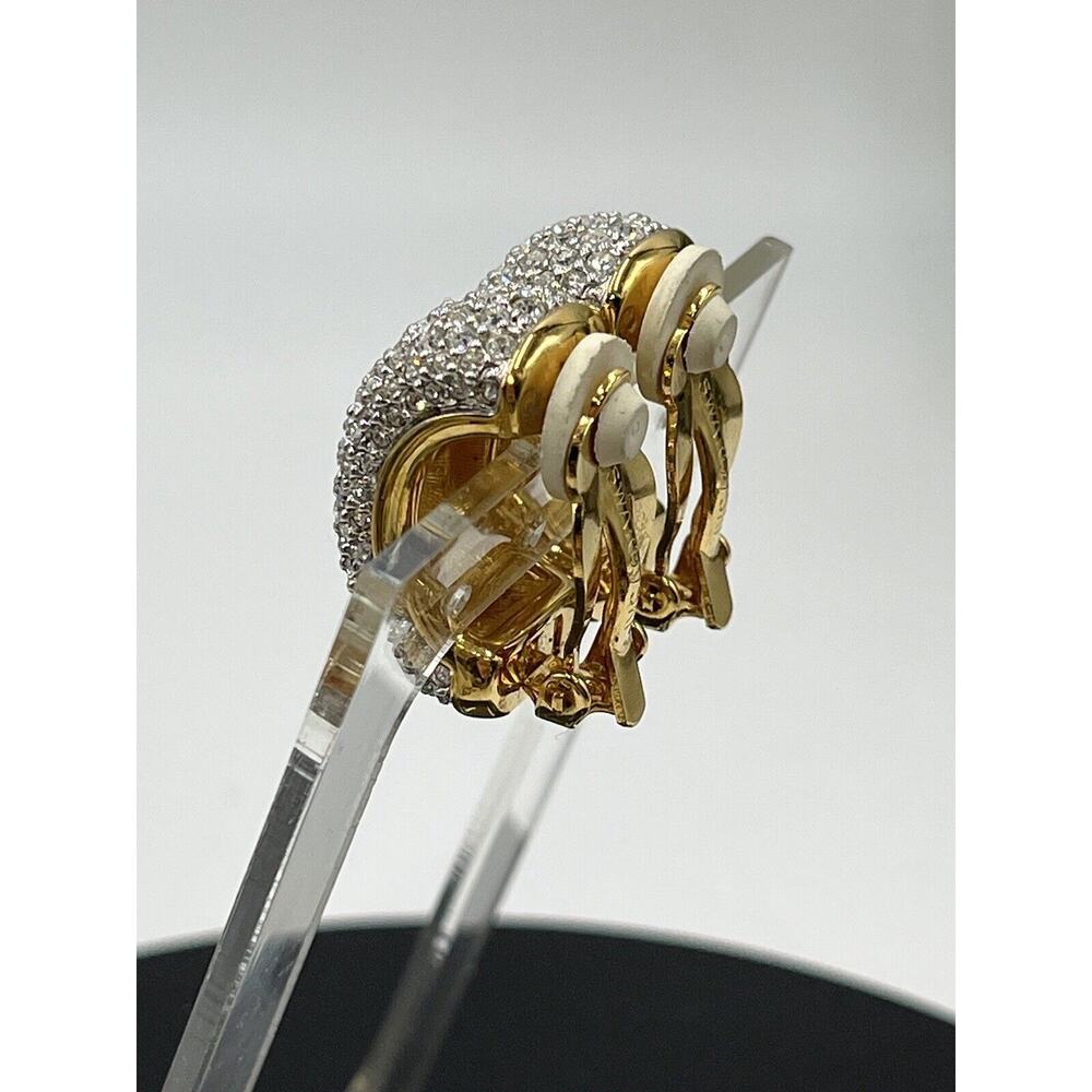 Swarovski Vintage Swan Signed Pave Crystal Rhinestone Clip Ons‎ Hoop Earrings - Picture 9 of 16